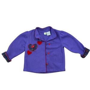 Vtg Sesame Street heart patch button up valentines Cardigan purple fleece 4T